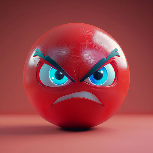 Red angry emoticon with blue eyes