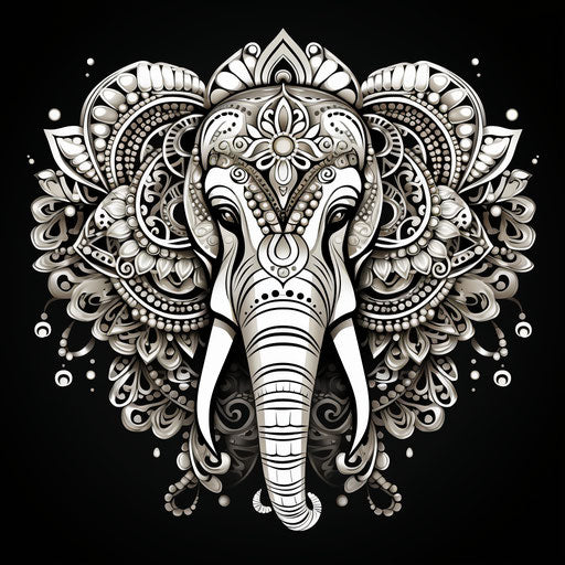 Elephant mandala for adult coloring, explosive style