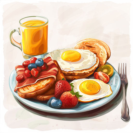 Photo realistic style breakfast clipart with flat background