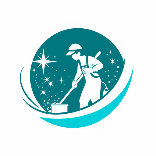 Cleaning company logo in white and teal with a clean background