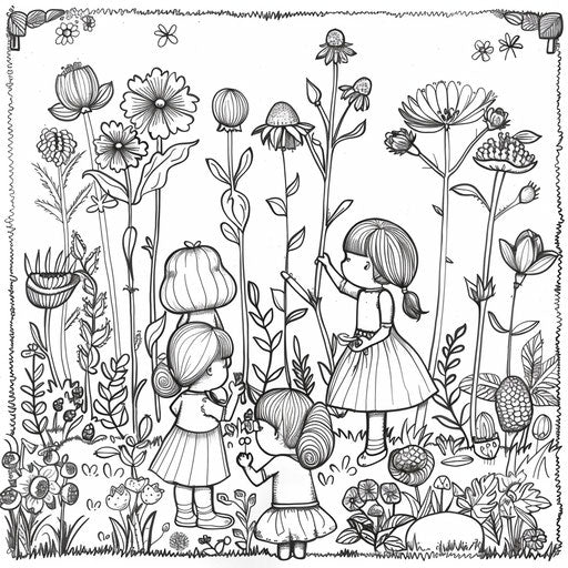 Children planting flowers in a garden