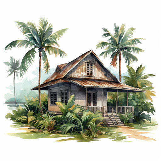 House clipart in the style of Oil painting, on a white background