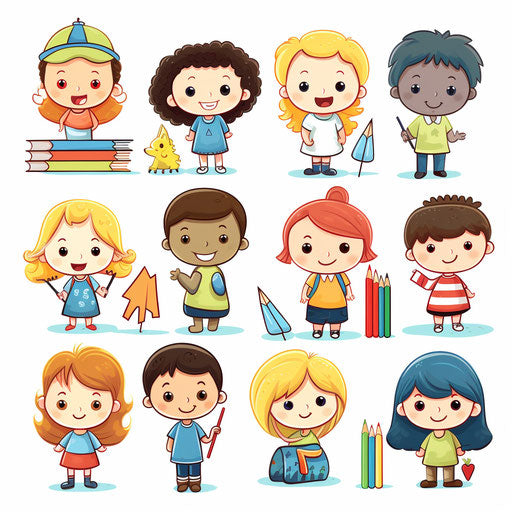 Minimalist kindergarten clipart on white background