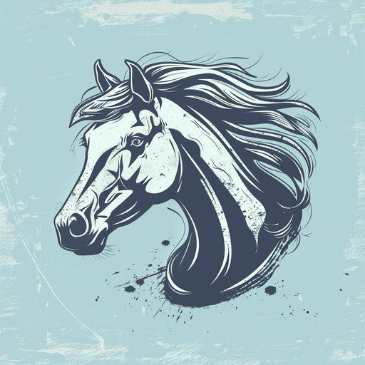 Stylish horse logo with a hand-drawn horse head on a light blue background