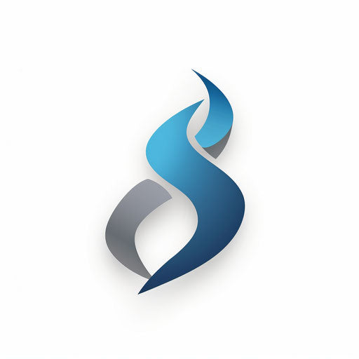 Sleek logo design with modern typography and blue/grey icon on white background