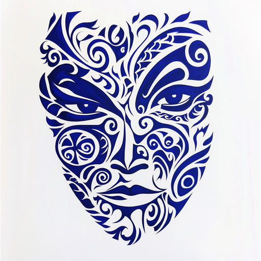Modern Maori face tattoo sketch on pure white background