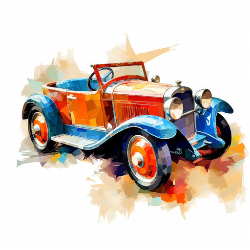 Toy car clipart in the style of oil painting, on a white background