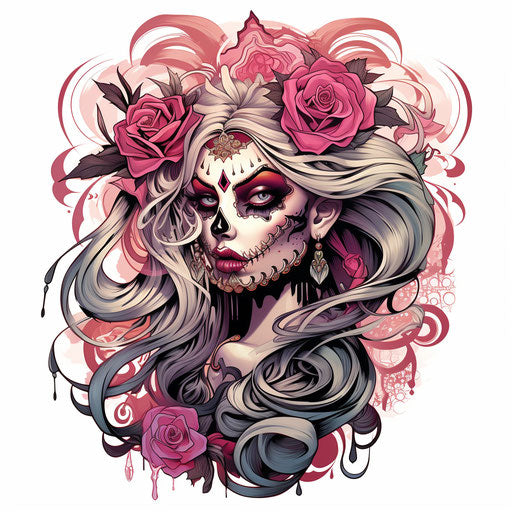 Day of the Dead lady tattoo, Sailor Moon style, celtic art