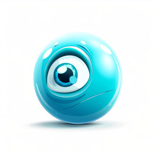 Blue sphere with eye and mouth, cute cartoon character design