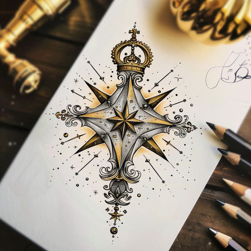 North Star with royal crown and golden embellishments