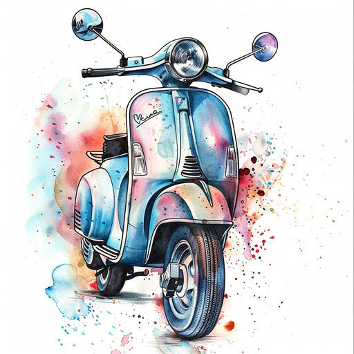 Artistic tattoo design of a Vespa scooter, iconic Italian imagery