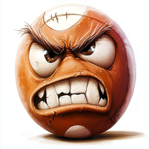 Humorous caricature of a rugby ball with human characteristics