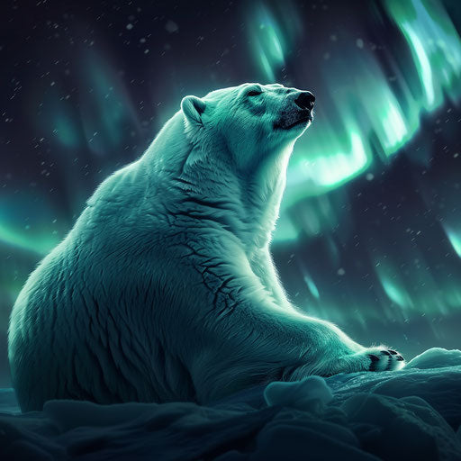 Polar bear under northern lights, Simen Johan style