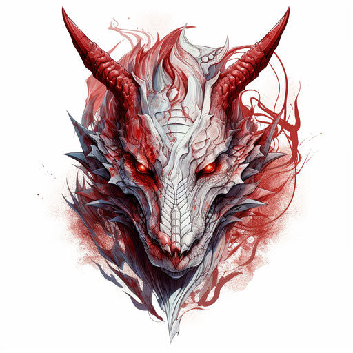 Red and white dragon tattoo, airbrush style ornamentation