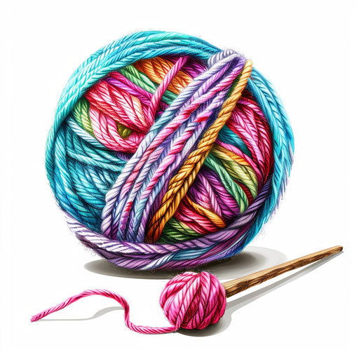 Realistic knitting clipart on flat white background, high detail