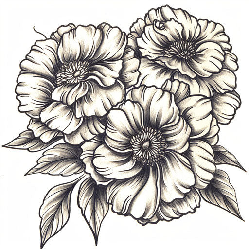 Traditional sketch of marigolds with thick lines and shaded petals
