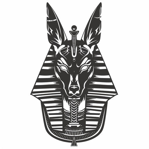 Ornate Anubis head stencil with pharaonic adornments