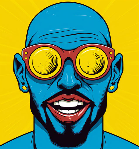 Stylized emoticon with ear and hand gestures on blue background