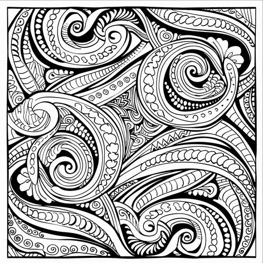 Intricate paisley design with swirling, repeating patterns. Coloring book page