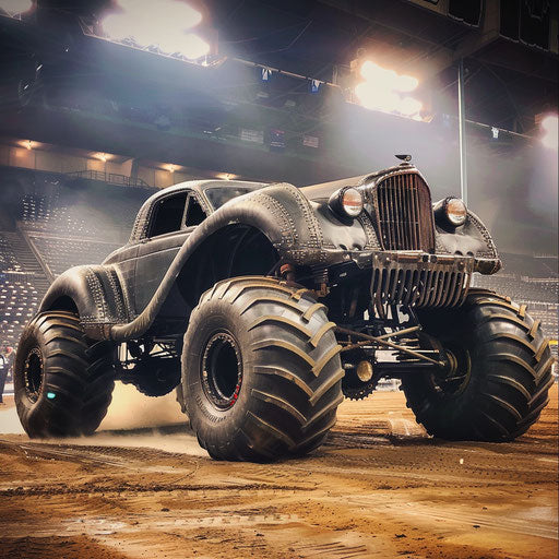 1954 Bentley R Type Continental transformed into monster truck crushing cars in an arena