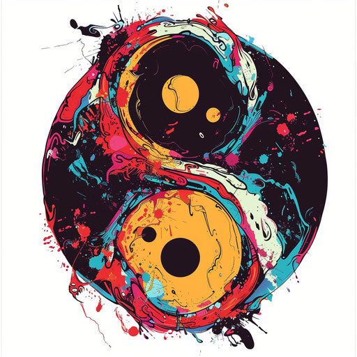 Pop art yin and yang tattoo design with bold colors