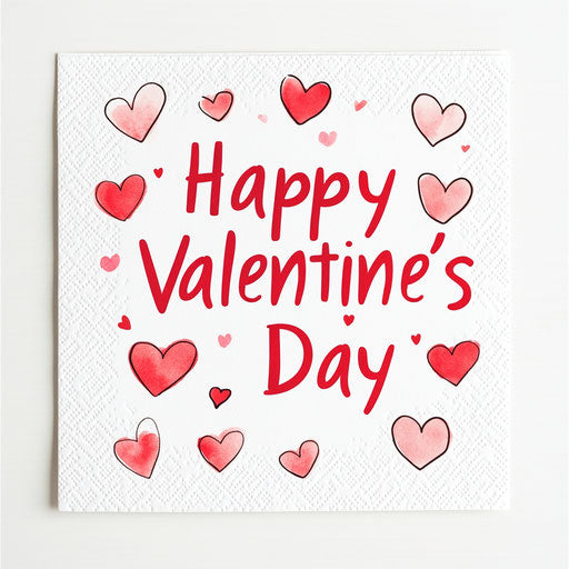 White paper napkin with hearts and love message