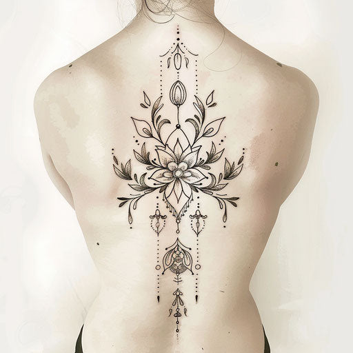 Contemporary tattoo sketch of a Mehndi design with a minimalist aesthetic and bold outlines