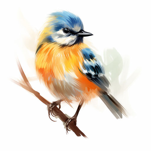 Cute bird clipart in the style of Oil painting, on a white background