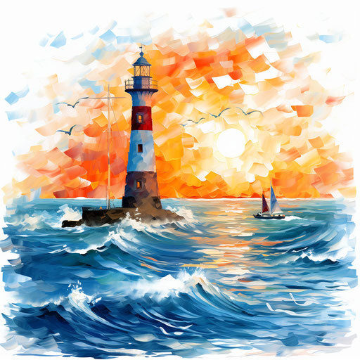 Lighthouse silhouette in Impressionistic Art on white