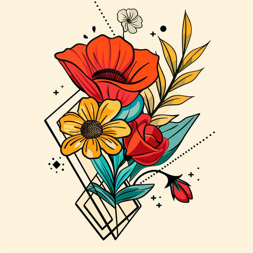 March birth flowers in flat tattoo style