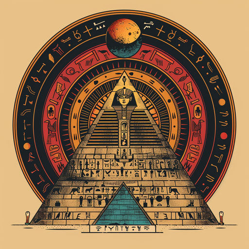 Vibrant sketch of an Egyptian pyramid with hieroglyphs in flat design