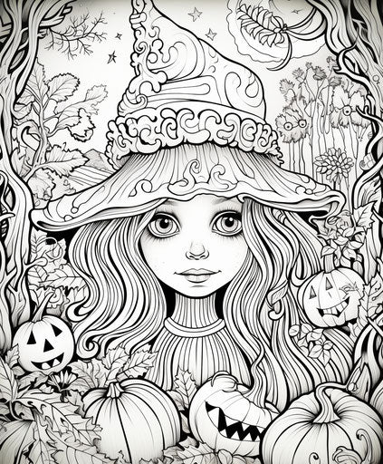 Adult coloring pages Halloween a little witch