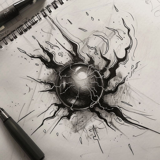 Energetic black pearl with electric bolts