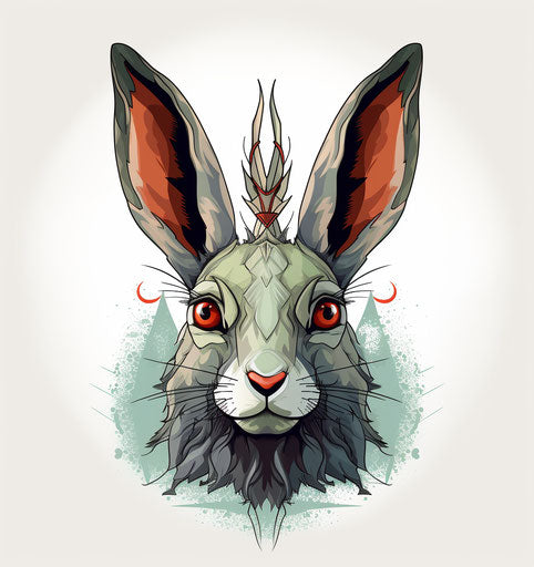 Hand drawn rabbit illustration with red ears