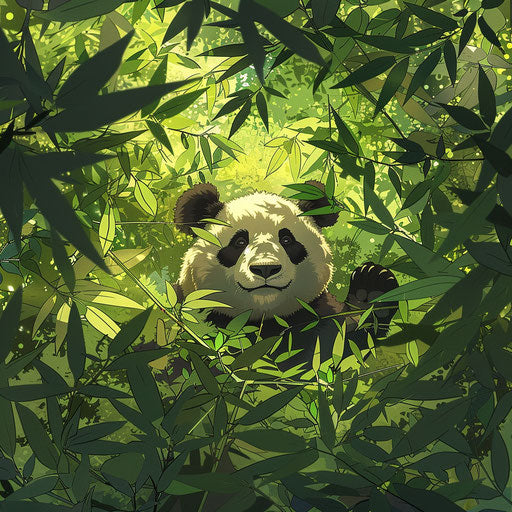 Giant panda in a vibrant green bamboo thicket