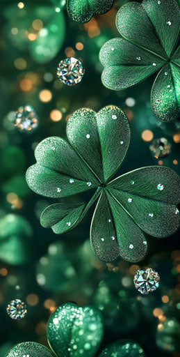 Shamrock with diamonds, glittery background, phone wallpaper