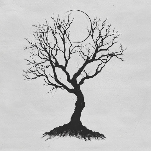 Minimalist tattoo sketch of a tree in silhouette