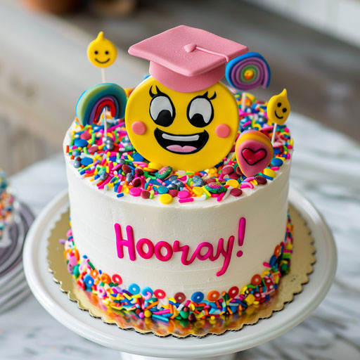 Joyful Emoji Cake with Graduation Cap