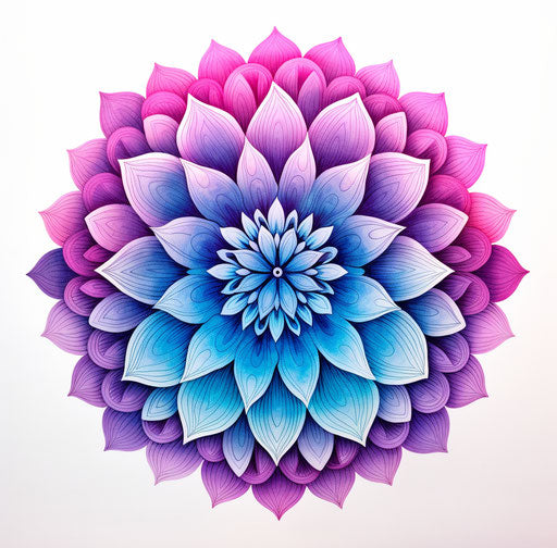 Circular flower in Hindu style, precise details, subtle shades