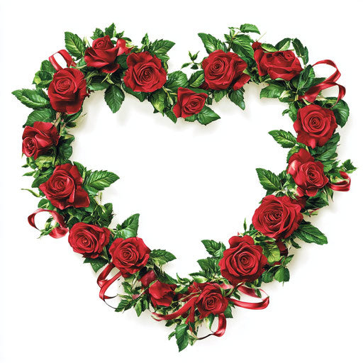 Heart-shaped wreath of red roses