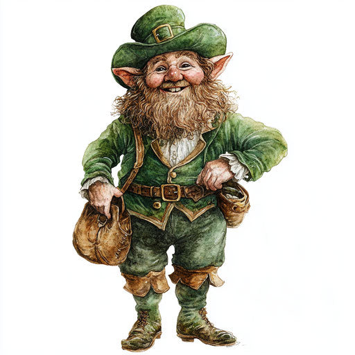 Watercolor leprechaun on white background, detailed and realistic