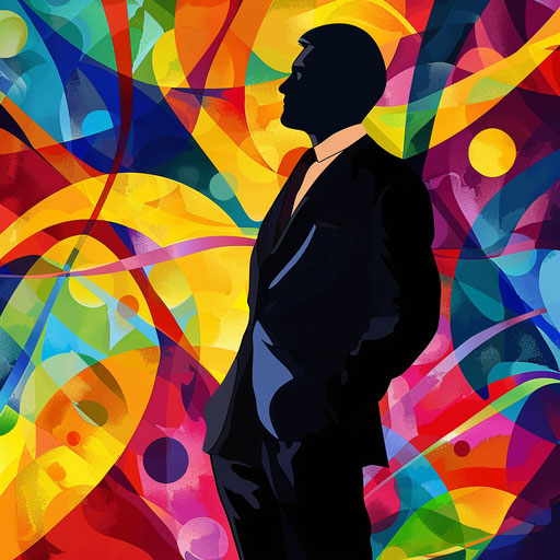 Business man with bold, colorful abstract background