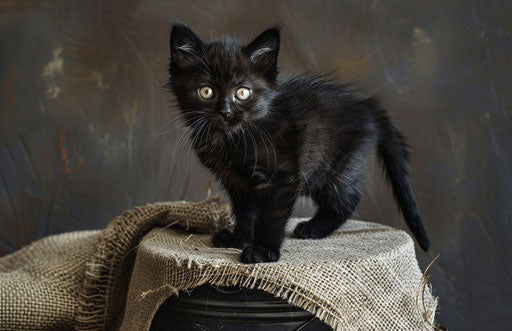 Black kitten on a tin can, wiccan style, soft 17:11