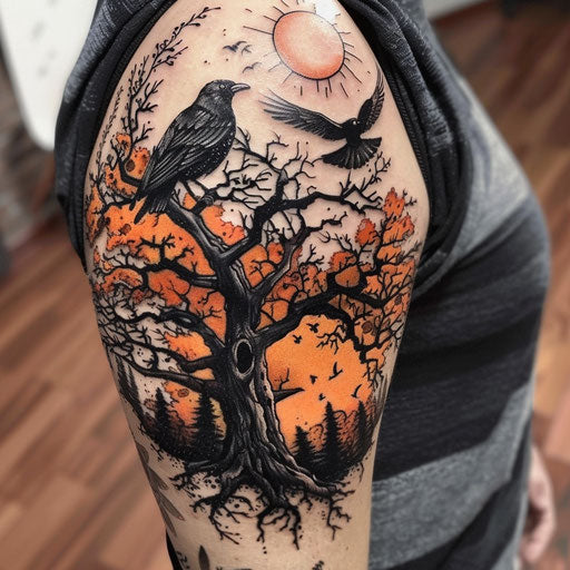 Natural tattoos with heroic elements, Glenn Fabry style