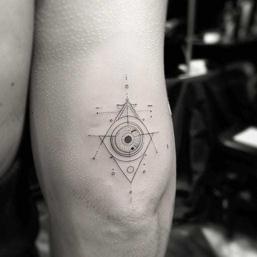 Small tattoo with a geometric design, in the style of Guy Aitchison
