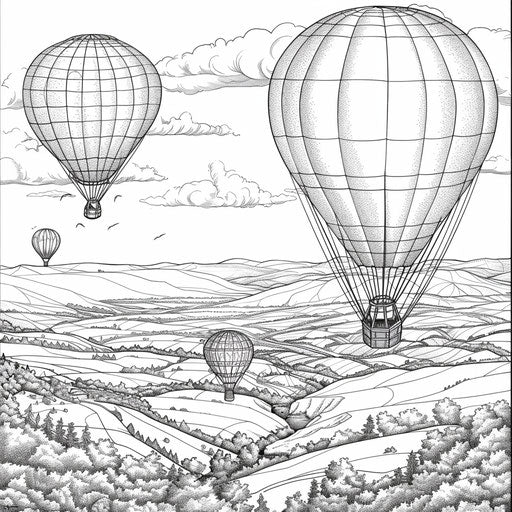 Hot air balloons floating over a scenic landscape