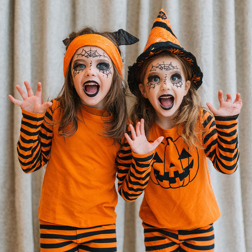 Joyful Girl in Pumpkin Shirt and Face Paint