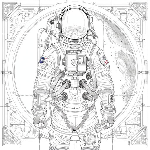 Intricate astronaut suit with detailed equipment, Gennady Spirin style