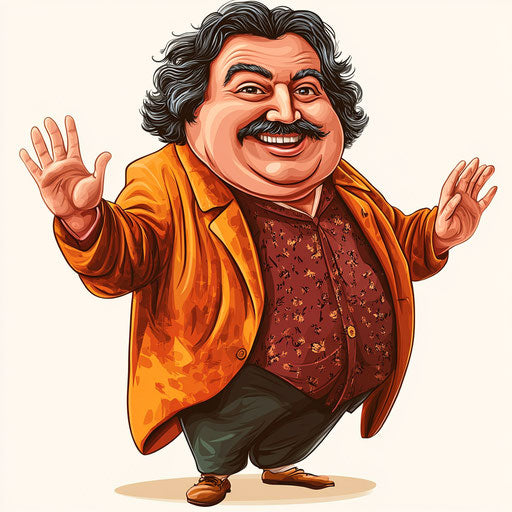 Humorous caricature of a Honoré de Balzac caricature clipart with human characteristics, exaggerated prominent chin, big hands, playful setting, vibrant colors, cartoon style, waving, high-resolution, no background, isolated - c 40