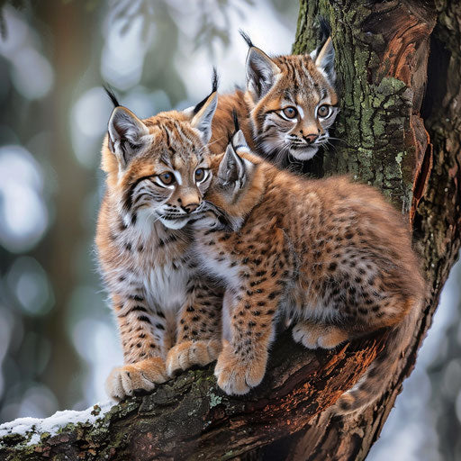 Curious lynx cubs exploring their surroundings